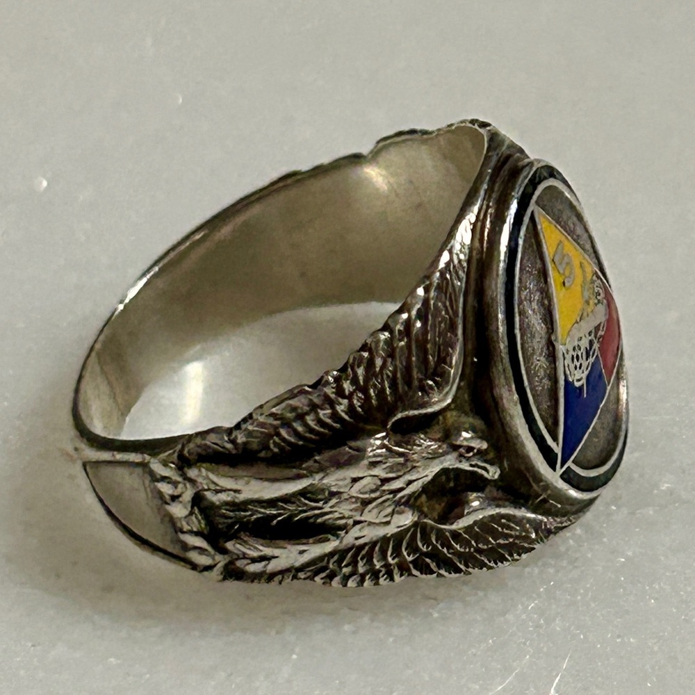 Vintage ~Sterling Silver US Army 5h Armored Division /Eagles Design Size 8 Ring - Picture 12 of 15